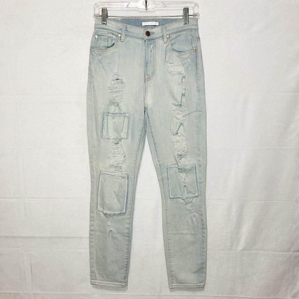 7 For All Mankind Patched and Distressed Jeans Skinny Light Wash 27x28 RARE
